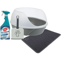 Produktbild von Trixie Katzen Starter Set mit Katzentoilette, Streulöffel, Vorlegematte und Geruchsentferner in Grau aus Kunststoff