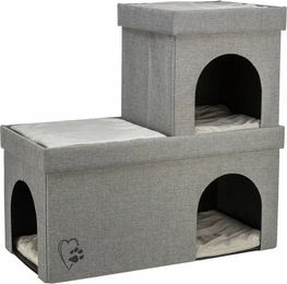 Trixie Katzenhöhle Kimy Soft Edition 2-stöckiges Katzenbett aus Plüsch in Grau 76 x 72 x 37 cm – Bild 1 von 12