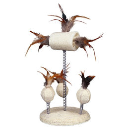 Trixie Katzenspielzeug Sisalständer mit Naturspielzeug auf Spiralfeder in Beige – Bild 1 von 6