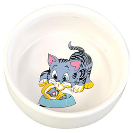 Produktbild von Trixie Keramik Futternapf für Kitten in Weiß mit Babykatzen-Motiv - 0,3 l