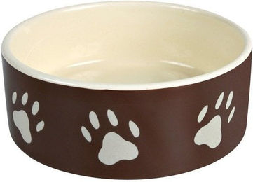 Trixie Keramik Futternapf mit Pfotenmotiv Braun Beige für Welpen - 0,3 l – Bild 1 von 7