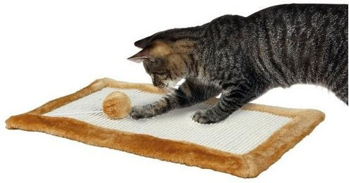 Trixie Kratzmatte für Katzen aus Sisal mit Plüschrand in Braun/Natur 55 x 35 cm – Bild 1 von 3