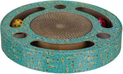 Trixie Kratztrommel mit Spielzeug aus Kratzpappe für Katzen Ø 33 cm Blau – Bild 1 von 6