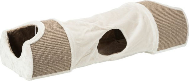 Trixie Kratztunnel für Katzen mit 2 Höhlen aus Plüsch und Sisal in Grau Braun Beige 110 x 30 x 38 cm – Bild 1 von 10