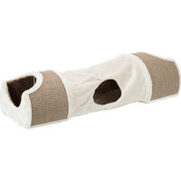 Produktbild von Trixie Kratztunnel für Katzen mit 2 Höhlen aus Plüsch und Sisal in Grau Braun Beige 110 x 30 x 38 cm