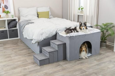 TRIXIE Kuschelhöhle Harvey mit Treppe für Hunde mittlerer Rassen Grau Weiß Schwarz – Bild 1 von 13