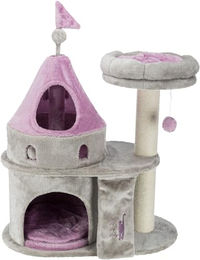 Trixie My Kitty Darling Castle Condo Kratzbaum für Katzen in Grau/Rosa Large mit Kratzstämmen und abnehmbarem Bett – Bild 1 von 1