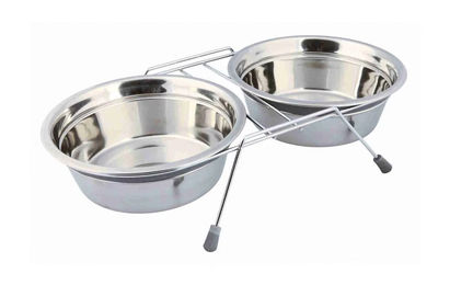 Trixie Napf-Set aus Edelstahl mit Klapperschutz grau 2 x 1,5 l - 2 x 1,5 l – Bild 1 von 2
