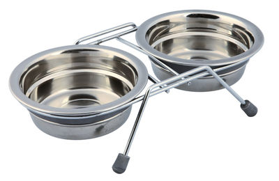 Trixie Napf-Set Eat on Feet aus Edelstahl mit Klapperschutz und 2 Näpfen à 0,45 l in Grau - 2 x 0,45 l – Bild 1 von 1