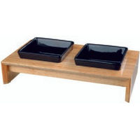 Produktbild von Trixie Napf-Set für Hunde aus Keramik und Holz in Schwarz und Braun 2 x 400 ml - 2 x 0,4 l