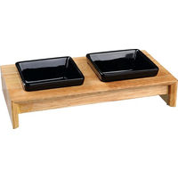 Produktbild von Trixie Napf-Set für Hunde aus Keramik und Holz in Schwarz und Braun - 2 x 0,2 l