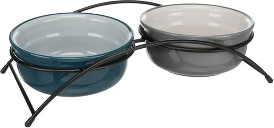 Trixie Napf-Set für Hunde aus Keramik und Metall in Grau und Blau, 2 x 0,6 Liter - 2 x 0,6 l – Bild 1 von 2