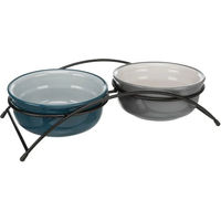 Produktbild von Trixie Napf-Set für Hunde aus Keramik und Metall in Grau und Blau, 2 x 0,6 Liter - 2 x 0,6 l