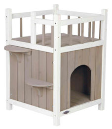 Trixie natura Cat's Home Katzenhaus mit Balkon grau/weiß 45x45x65cm – Bild 1 von 3
