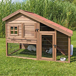 Trixie natura Kleintierstall mit 2-stöckigem Freilaufgehege aus Holz für Kaninchen und Meerschweinchen, 151 x 107 x 80 cm, braun – Bild 1 von 9