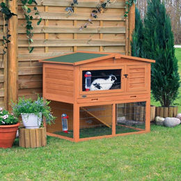 Trixie natura Kleintierstall mit Freilaufgehege für Kaninchen aus Holz braun 124 x 102 x 78 cm – Bild 1 von 13