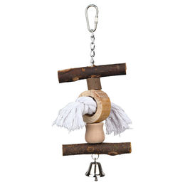 Trixie Natural Living Vogelspielzeug aus Naturmaterial mit Glocke und Tau für Papageien und Sittiche - 20 cm – Bild 1 von 2