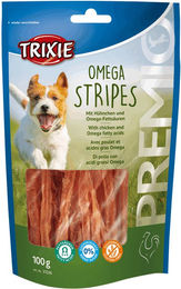 Trixie Premio Omega Stripes Hundeleckerli mit Huhn, hoher Fleischanteil, glutenfrei und ohne Zucker, 100 g - 6 x 100 g – Bild 1 von 4