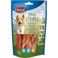 Produktbild von Trixie Premio Omega Stripes Hundeleckerli mit Huhn, hoher Fleischanteil, glutenfrei und ohne Zucker, 100 g - 6 x 100 g