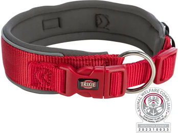 TRIXIE Premium Hundehalsband extra breit XL mit Neopren Rot/Grau 27–35 cm – Bild 1 von 6