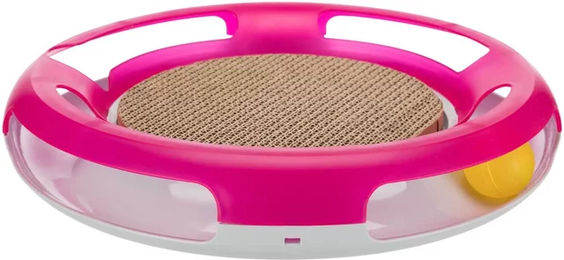TRIXIE Race & Scratch Katzenspielzeug mit Kratzbrett und Spielball in Rosa 37 cm – Bild 1 von 5