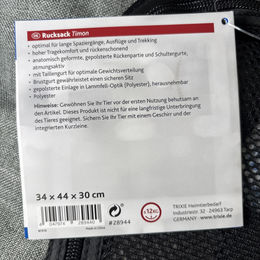 Trixie Timon Hunderrucksack aus Polyester für kleine Rassen in Schwarz/Grau – Bild 1 von 13