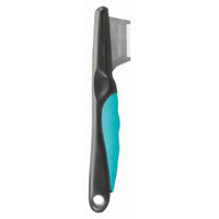 Produktbild von Trixie Trimm-Messer für Hunde mit feiner Edelstahlklinge und gummierter Kunststoffklinge in Schwarz/Blau