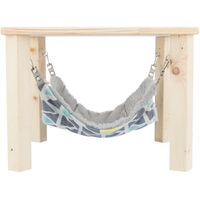 Produktbild von Trixie Unterstand Sunny mit Hängematte für Kaninchen aus Holz bunt/grau 37 x 29 x 37 cm