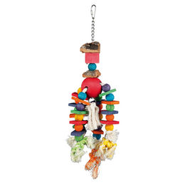 Produktbild von Trixie Vogelspielzeug aus Holz und Kork mit Kette, Seil und Perlen für Wellensittiche, Nymphensittiche und Papageien - 35 cm