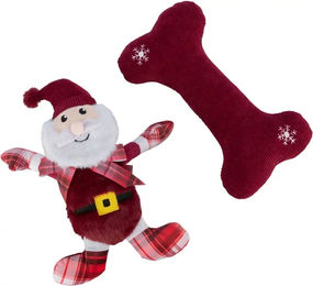 Trixie Weihnachtsgeschenkset Hundespielzeug aus Plüsch mit Knochen und Weihnachtsmann in Rot und Weiß – Bild 1 von 4