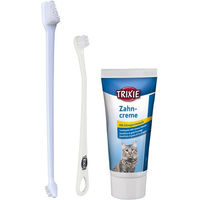 Produktbild von Trixie Zahnpflege-Set für Katzen mit Käsearoma und Zahnbürsten 2 x 50 g