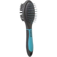 Produktbild von Trixie Zweiseitige Pflegebürste für Hunde und Katzen mit Nylon- und Drahtborsten in Schwarz-Blau - 23 cm