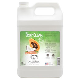 TropiClean 2 in 1 Shampoo für Hunde und Katzen mit Papaya & Kokosnuss, pflegt Haut und Fell, frei von Parabenen, Farbstoffen und Seife, 3,78 L - 3,78 l – Bild 1 von 4