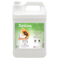Produktbild von TropiClean 2 in 1 Shampoo für Hunde und Katzen mit Papaya & Kokosnuss, pflegt Haut und Fell, frei von Parabenen, Farbstoffen und Seife, 3,78 L - 3,78 l