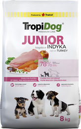 Produktbild von Tropidog Premium Junior Trockenfutter für kleine und mittlere Hunde mit Truthahn und Reis 8 kg - 8 kg