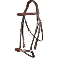 Produktbild von Trust Trense Barcelona Hannoveranisch aus Leder mit verstellbarem Nasenriemen Braun/Silber für Warmblut WB/Full