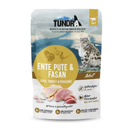 Produktbild von Tundra Katzenfutter Adult Pouch mit Ente Pute und Fasan hoher Fleischanteil 16x85g