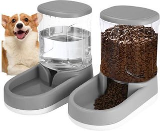 TUWENA 2-in-1 Automatischer Futterspender und Wasserspender für Hunde und Katzen 3,8 l Grau – Bild 1 von 5