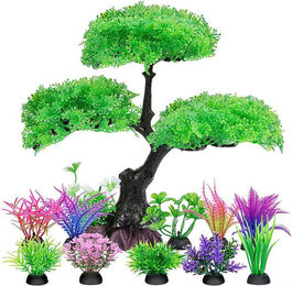 TUWENA Aquariendeko Set aus Kunststoff mit künstlichen Pflanzen und Baum für Aquarien – Bild 1 von 5
