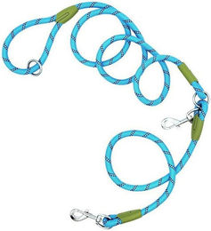 TUWENA Hundeleine aus Nylon für mittelgroße und große Hunde, 2,4m verstellbare reflektierende Führleine in Blau – Bild 1 von 3