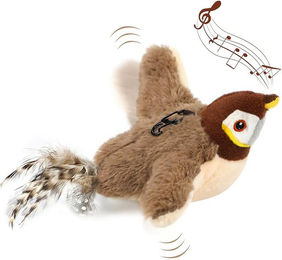 TUWENA Interaktives Katzenspielzeug Vogel aus Plüsch mit Katzenminze, Elektrisches Intelligenzspielzeug für erwachsene Katzen, Braun – Bild 1 von 3