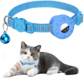 TUWENA Katzenhalsband mit AirTag Halter und Glocke reflektierend blau – Bild 1 von 5