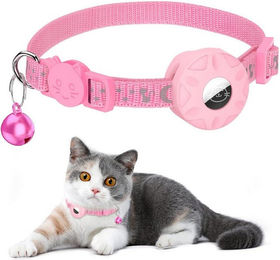 TUWENA Katzenhalsband mit AirTag Halter und Glocke reflektierend rosa – Bild 1 von 5
