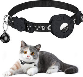 TUWENA Katzenhalsband mit AirTag Halterung und Glocke, reflektierend und wasserdicht, Schwarz – Bild 1 von 5