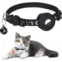 Produktbild von TUWENA Katzenhalsband mit AirTag Halterung und Glocke, reflektierend und wasserdicht, Schwarz