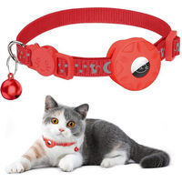 Produktbild von TUWENA Katzenhalsband Reflektierend mit AirTag Halter, Glocke und Sicherheitsschnalle in Rot
