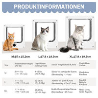 Produktbild von TUWENA Katzenklappe XL mit 4-Wege-Magnetverschluss wetterfest aus Kunststoff für Katzen