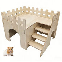 Produktbild von TUWENA Kleintierkäfig aus Holz mit Leiter und zwei Eingängen für Hamster, Zwerghamster, Rennmäuse und Degus