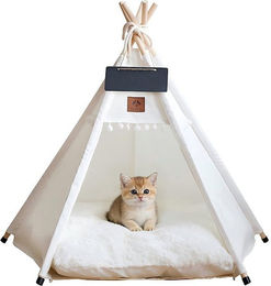 TUWENA Tierbett Tipi Zelt als Katzenhöhle und Hundehütte aus Baumwolle für kleine Rassen und erwachsene Tiere – Bild 1 von 5
