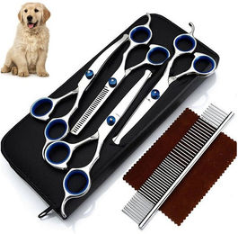 TUWENA Tierhaarentferner Set aus Edelstahl mit Hundeschere und Sicherheitsspitze für Hund und Katze in Silber – Bild 1 von 5